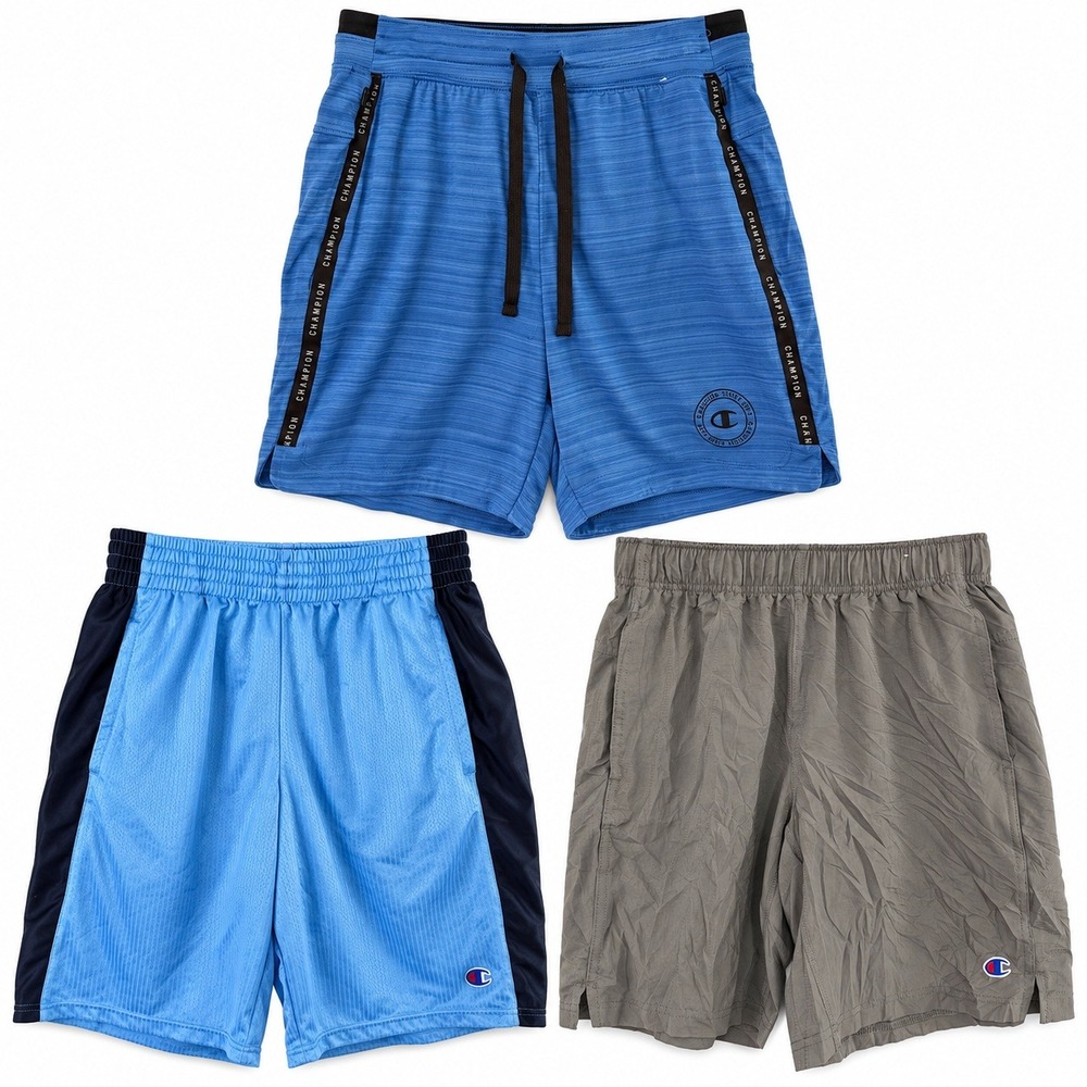 Champion Lot of 3 Shorts Mens Small Athletic Running Blue Navy Grey EUC